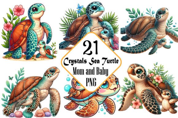 Download Crystals Sea Turtle Mom and Baby Clipart - Clipart Collection