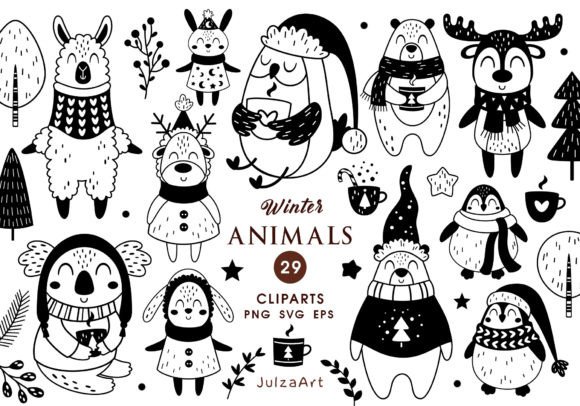 Download Black and White Winter Animals Clipart - Clipart Collection
