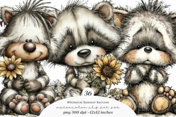 Download Whimsical Summer Raccoon Clipart - Clipart Collection