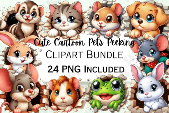 Download Cute Cartoon Pets Peeking Clipart - Clipart Collection