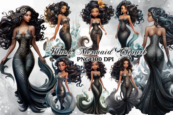 Download Black Mermaid Sublimation Clipart Bundle - Clipart Collection