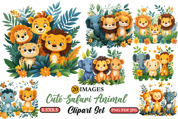 Download Cute Safari Animal Clipart Set - Clipart Collection