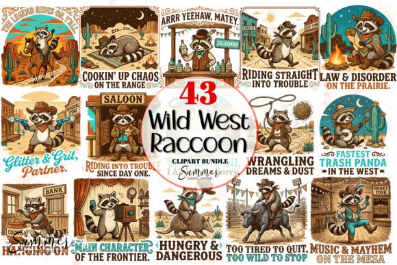 Download Cowboy Wild West Raccoon Clipart Bundle - Clipart Collection