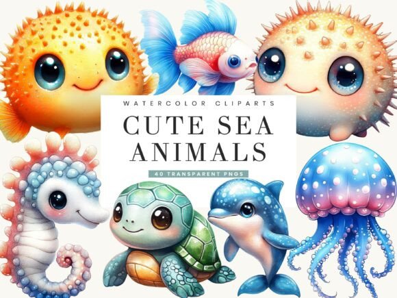 Download Cute Sea Animals Clipart Bundle - Clipart Collection