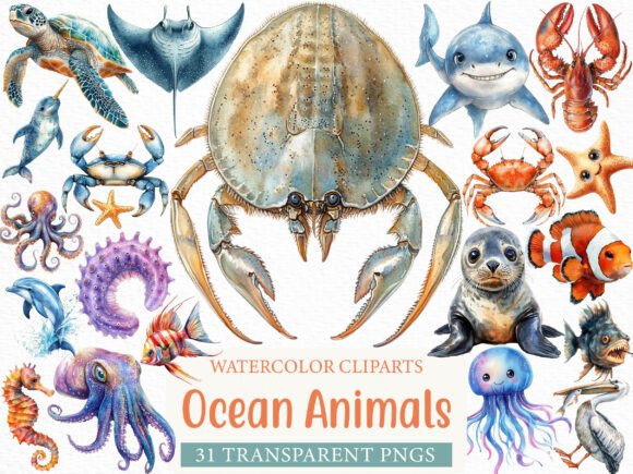 Download Watercolor Ocean Animals Clipart - Ocean Collection