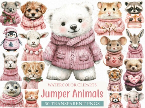 Download Pink Jumper Animals Christmas Clipart - Clipart Collection
