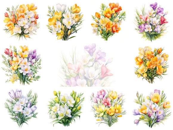 Download Freesias Watercolor Clipart Image Set - Clipart Collection