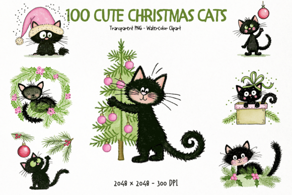 Download Cute Christmas Cats PNG Clipart Bundle - Clipart Collection