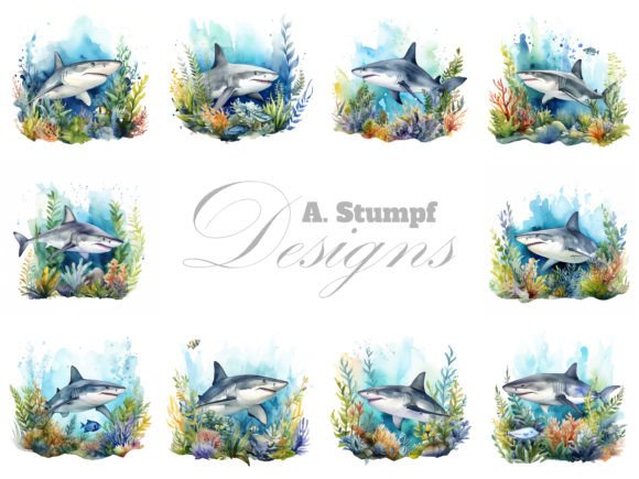 Download Shark Watercolor Clipart Image Set - Clipart Collection