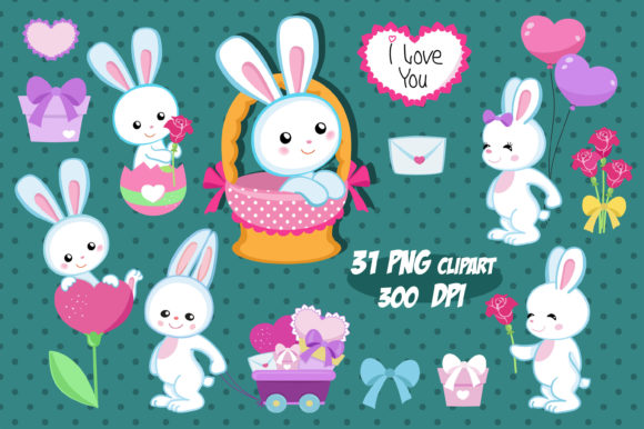 Download Bunnies in Love - Digital Clipart Set - Clipart Collection