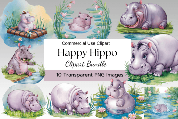 Download Happy Hippo Watercolor Clipart - Clipart Collection