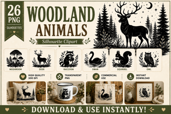 Download Cottagecore Woodland Animals Silhouette - Woodland animal Collection