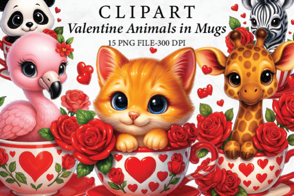 Download Valentine Teacup Animal Clipart Bundle - Clipart Collection