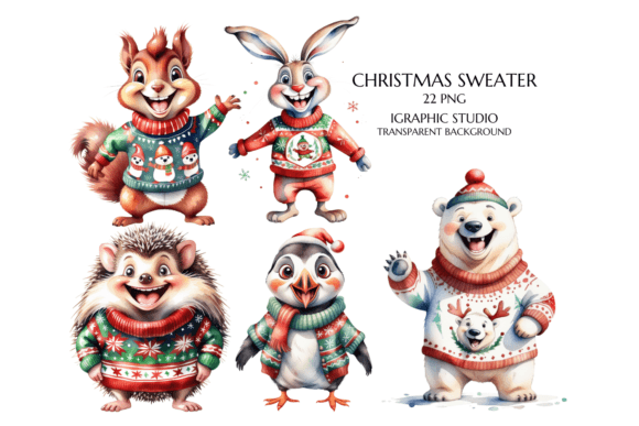 Download Christmas Animal in Sweater Clipart - Clipart Collection