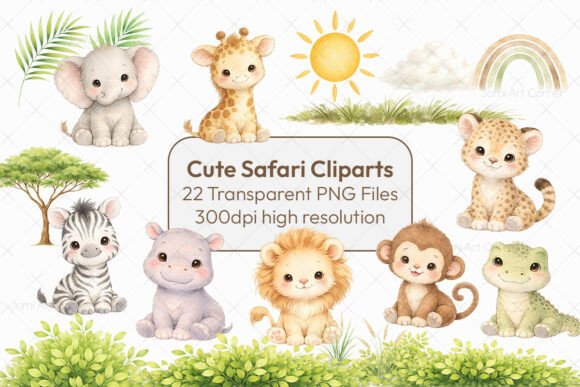 Download Cute Safari Animals Clipart Set - Clipart Collection