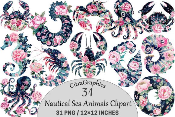 Download Nautical Sea Animals Clipart. - Clipart Collection