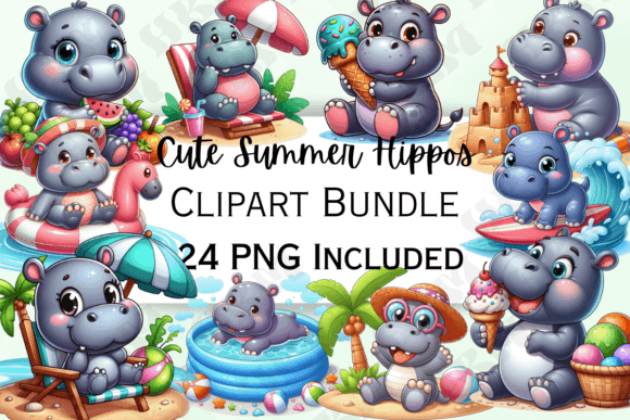 Download Cute Cartoon Summer Hippo Clipart - Clipart Collection