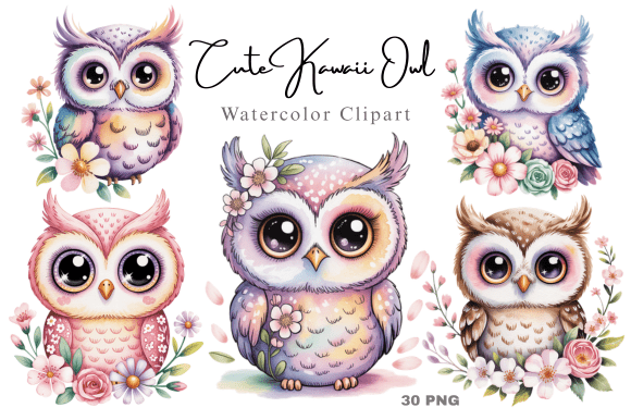 Download Watercolor Cute Kawaii Owl Clipart - Clipart Collection