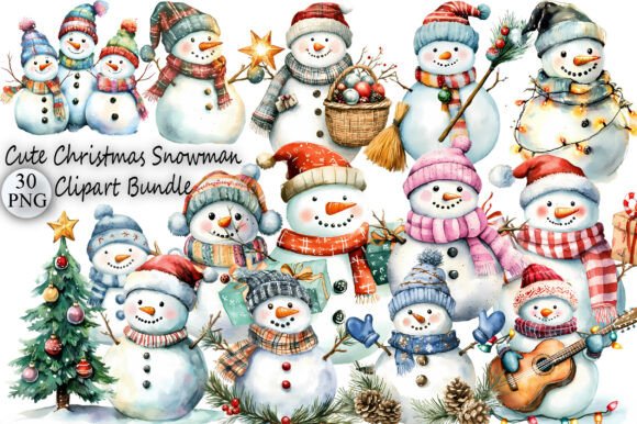 Download Cute Christmas Snowman Clipart Bundle - Clipart Collection