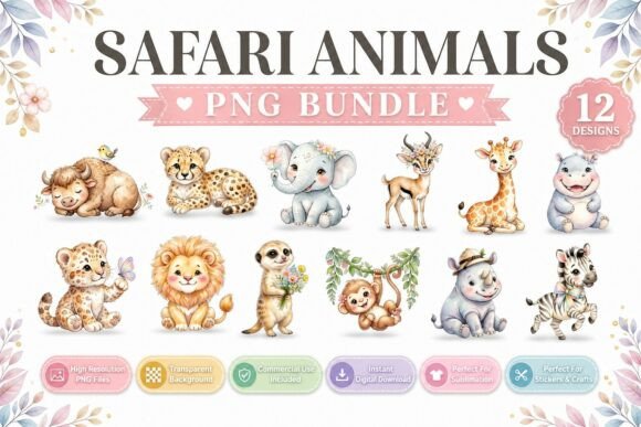 Download Safari Animals Watercolor PNG Clipart Se - Clipart Collection