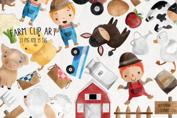 Download Watercolor Farm Clipart  | Set of 33 | - Clipart Collection