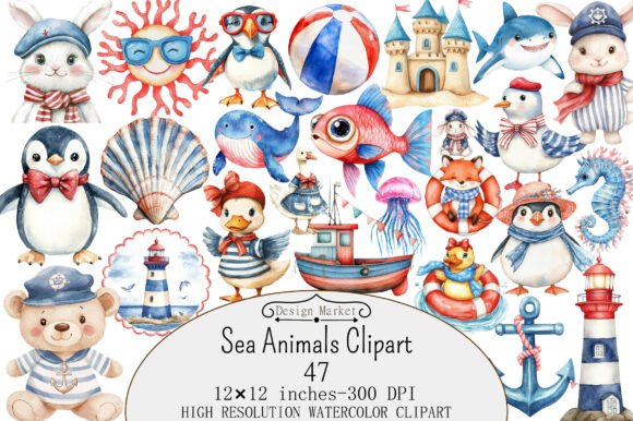 Download Watercolor Sea Animals Clipart - Clipart Collection