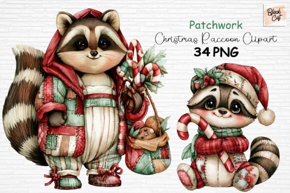 Download Patchwork Christmas Raccoon Clipart PNG - Clipart Collection