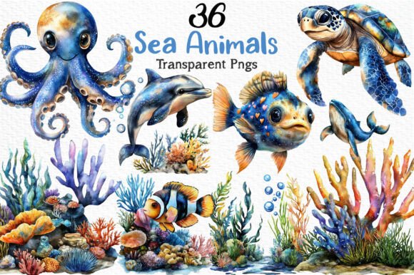 Download Watercolor Sea Animals Clipart Png - Clipart Collection