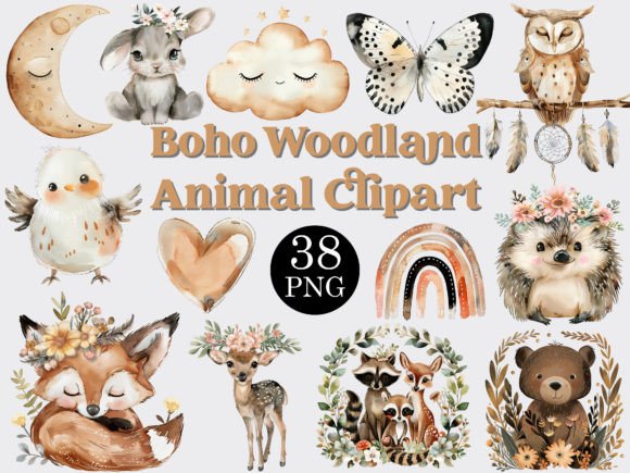 Download Watercolor Boho Woodland Animals Clipart - Clipart Collection