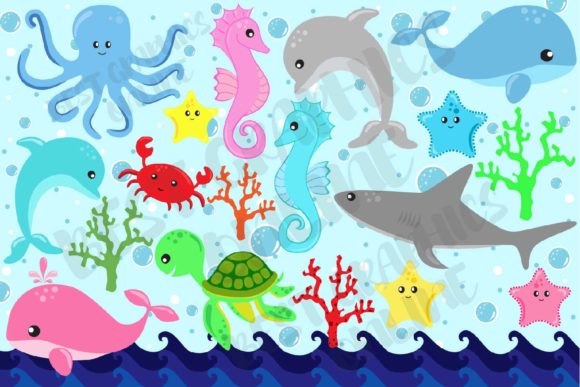Download Sea Animals Clipart Set Whale Shark Crab - Clipart Collection