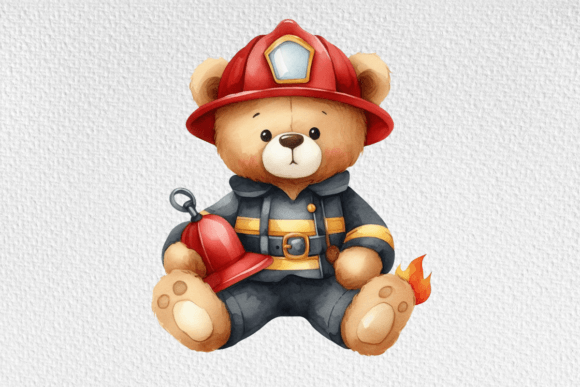 Download Firefighter Teddy Watercolor Clipart - Clipart Collection