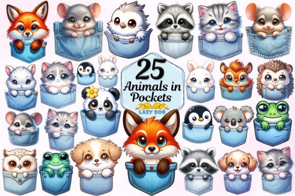 Download Kawaii Animals in Pockets Sublimation Clipart - Clipart Collection