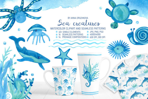 Download Sea Creatures Watercolor Collection - Premium Bundle