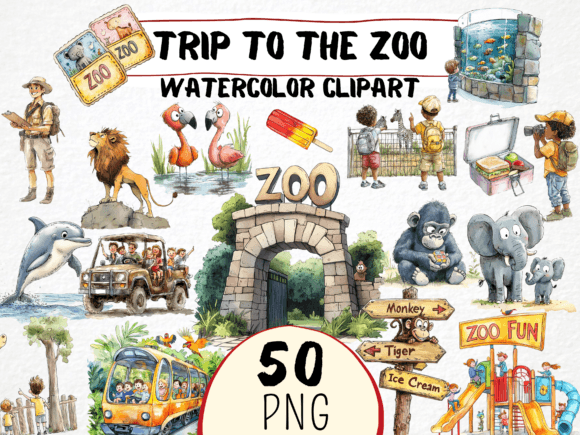 Download Watercolor Trip to the Zoo Clipart Png - Clipart Collection