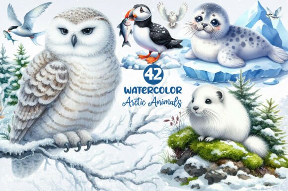 Download Watercolor Arctic Animals Clipart PNG - Clipart Collection