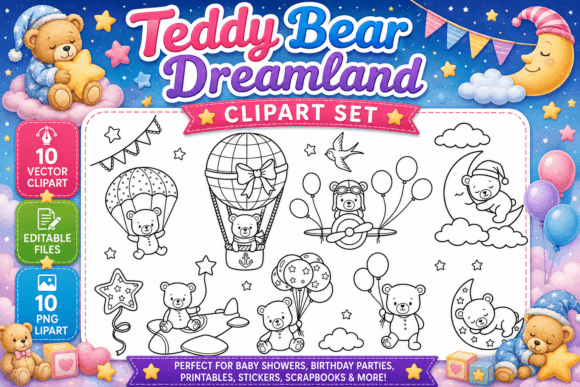Download Teddy Bear Dreamland Digital Clipart Set - Clipart Collection