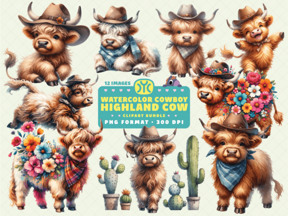 Download Watercolor Cowboy Highland Cow Clipart - Clipart Collection