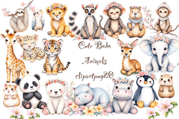 Download Cute Boho Animals Clipart,PNG 20. - Clipart Collection