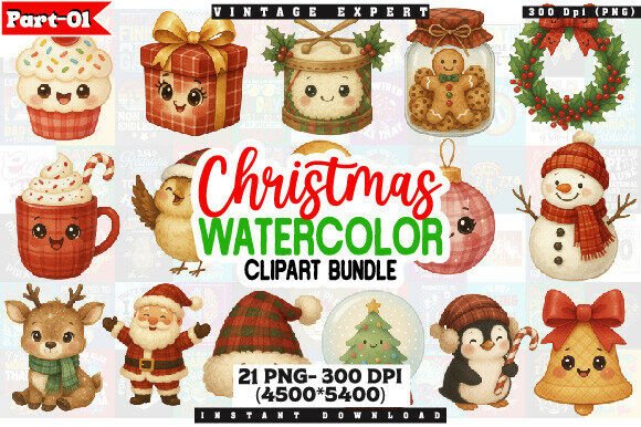 Download Christmas Watercolor PNG Clipart Bundle - Clipart Collection