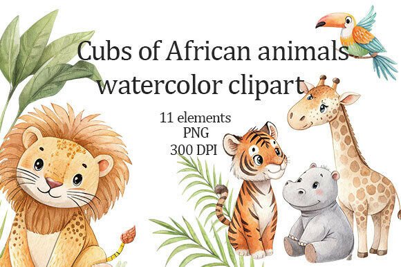 Download Watercolor Clipart Cubs of Africa - Africa Collection