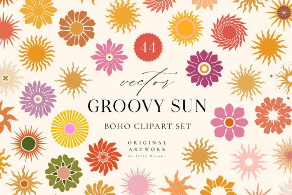 Download Retro Groovy Sun Digital Clipart Set - Clipart Collection