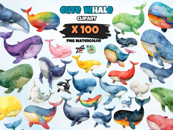Download Watercolor Cute Whale Clipart PNG Bundle - Clipart Collection