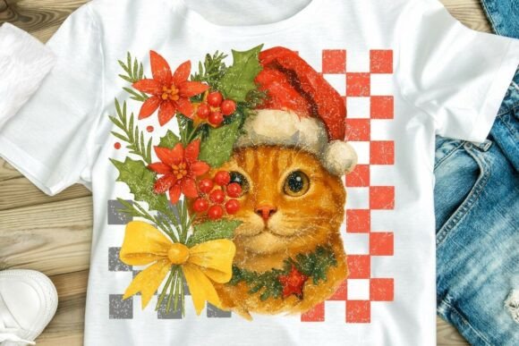 Download Vintage Floral Santa Cat PNG Clipart - Clipart Collection