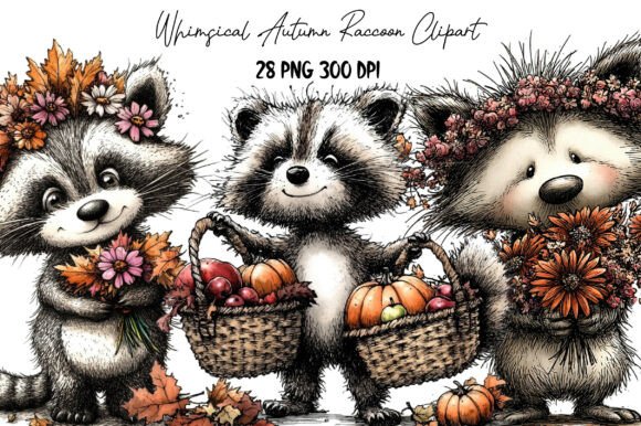 Download Whimsical Autumn Raccoon Clipart - Clipart Collection