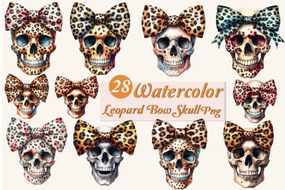 Download Retro Leopard Bow Skull Clipart PNG - Clipart Collection