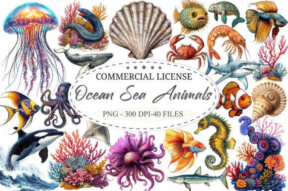 Download Vintage Ocean Sea Animals Clipart - Ocean Collection