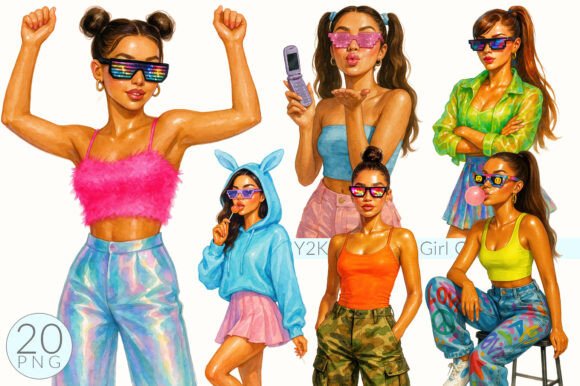 Download Y2K Girl Clipart Bundle, Retro Style - Clipart Collection