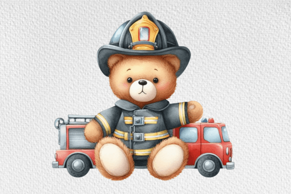 Download Firefighter Teddy Watercolor Clipart - Clipart Collection