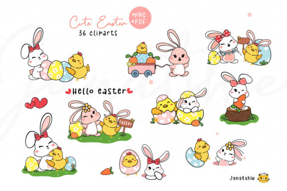 Download Cute Easter Bunny and Chicken Cliparts - Clipart Collection