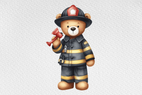 Download Firefighter Teddy Watercolor Clipart,PNG - Clipart Collection